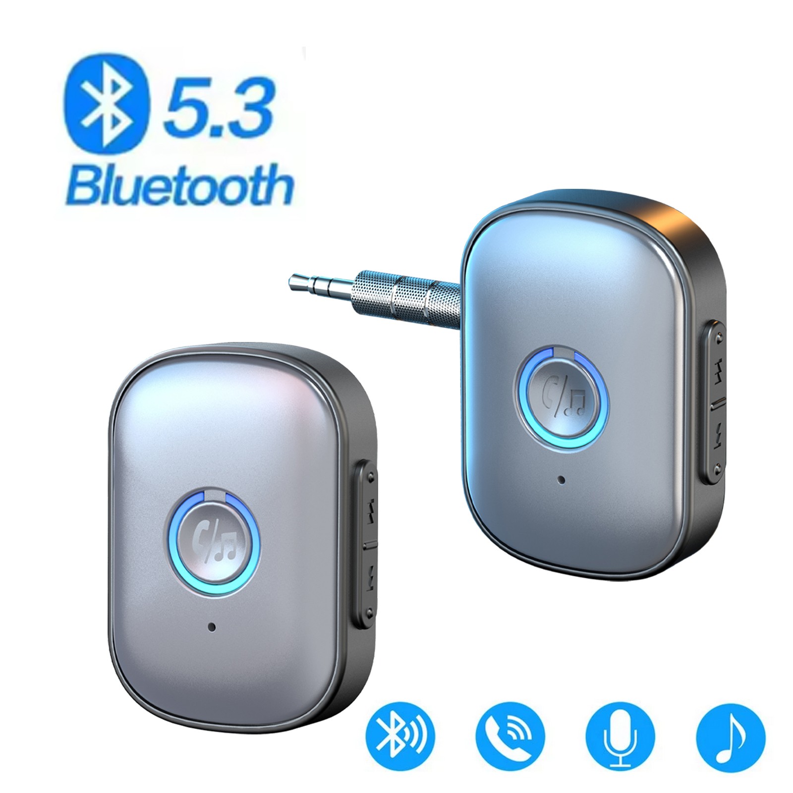 2x Bluetooth 5.3 Receiver 3.5mm AUX Car Adapter Wireless Audio Receiver for Home