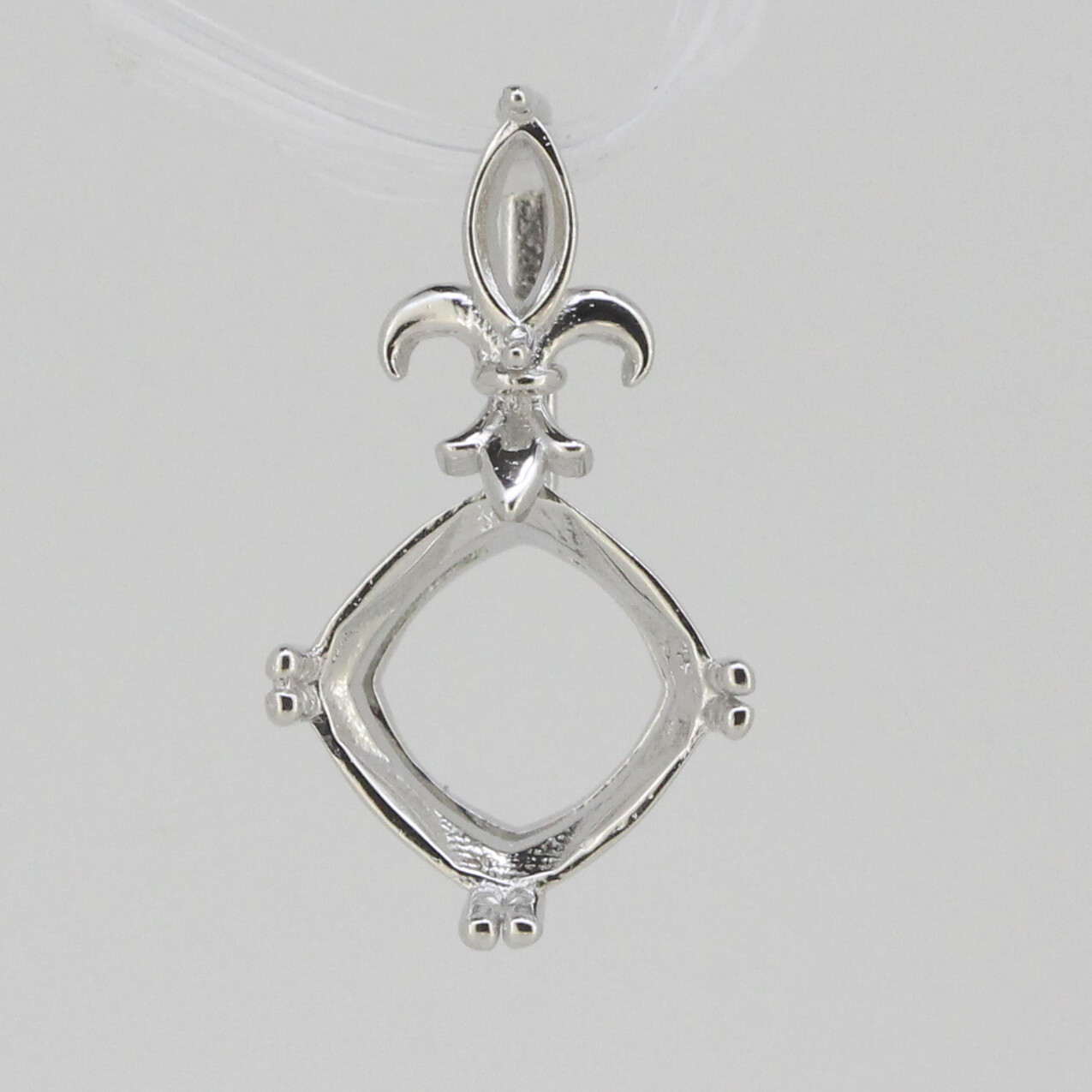 Sterling Silver Semi Mount Pendant Setting Cushion Cu 10x10mm Fleur Di Lis