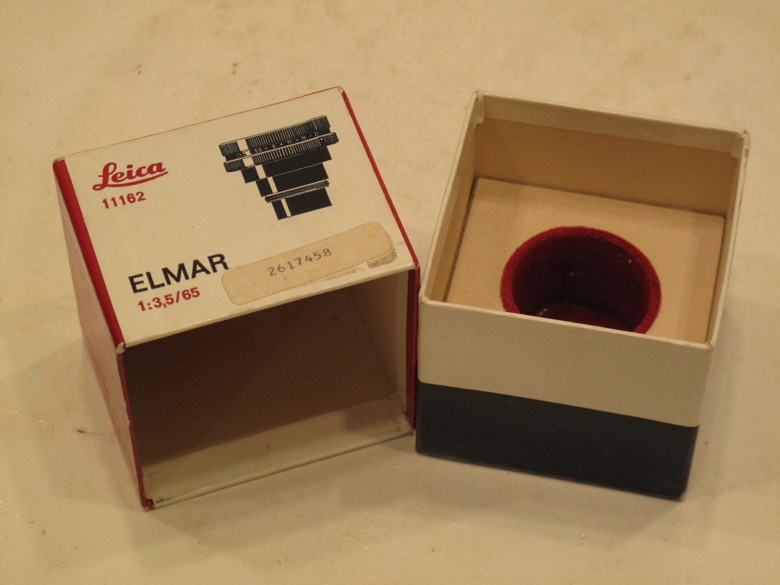 Leica 11162 Elmar 65/3.5 black lens box only, US SELLER "LQQK"