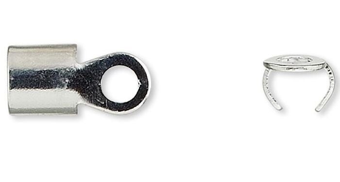 Cord End, 100 Silver Plated Steel 5x5mm Bend Style Cord Tips with Ring