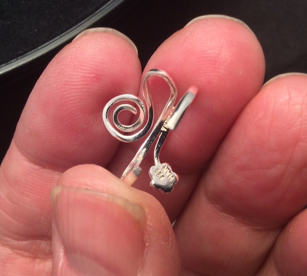Sterling silver Adjustable Flower Rhinestone Scroll Toe Band Ring Signed HAN