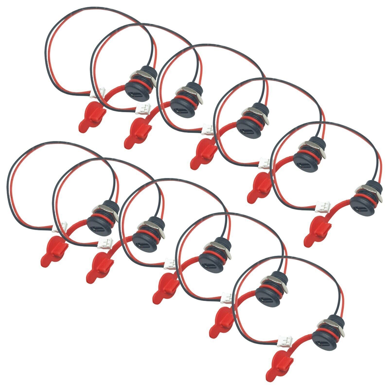 10Pcs USB Type C Connector 2 Pin Waterproof Charging Jack Port With Nut Lock E