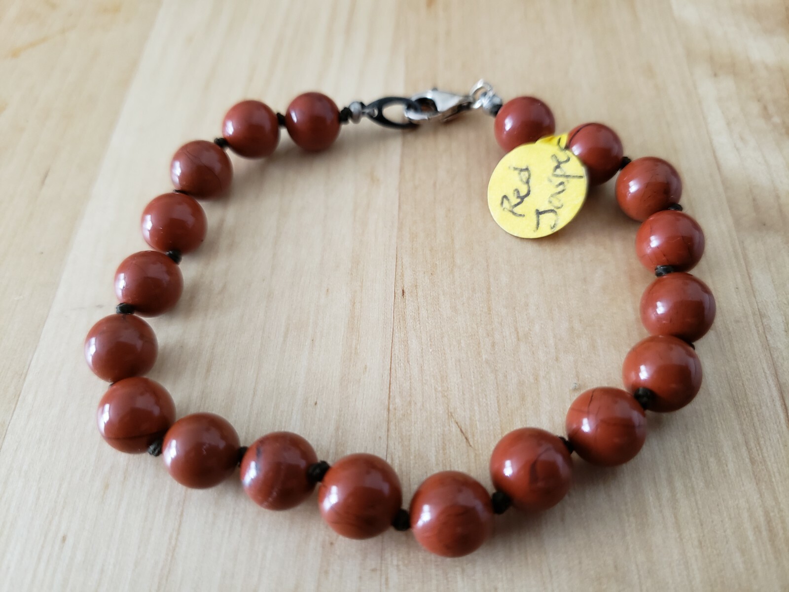 Hand-Made Genuine *Red JASPER* BRACELET 8" Long,8mm.Sterling 925 Lock-USA