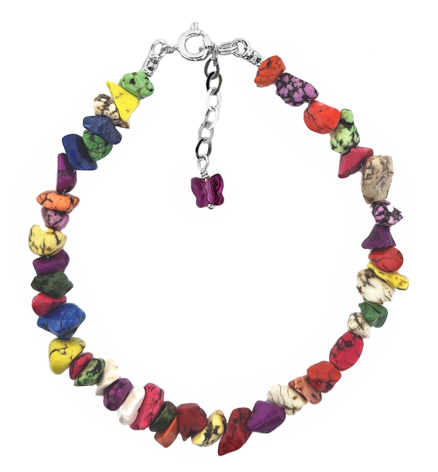 Rainbow Magnesite Gem Chip Bracelet Sterling Silver Handmade, 8-inch