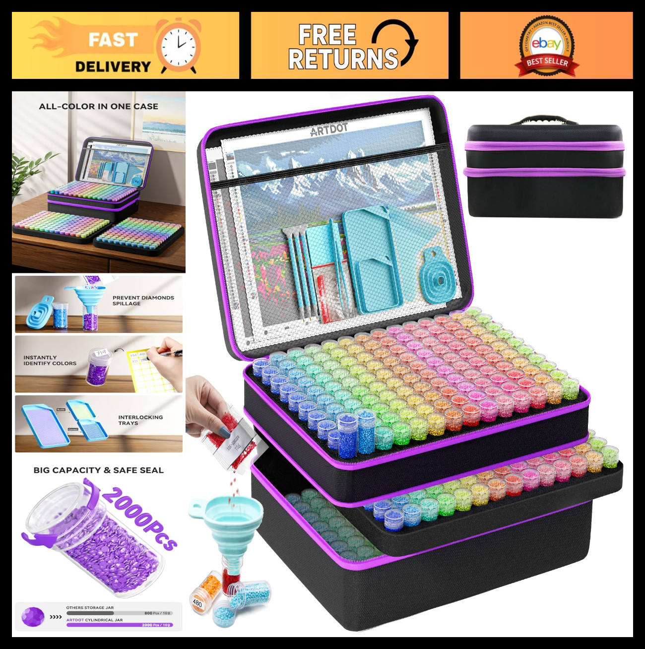 420 Slots Diamond Art Storage Container - Portable Bead Organizer for Painting K