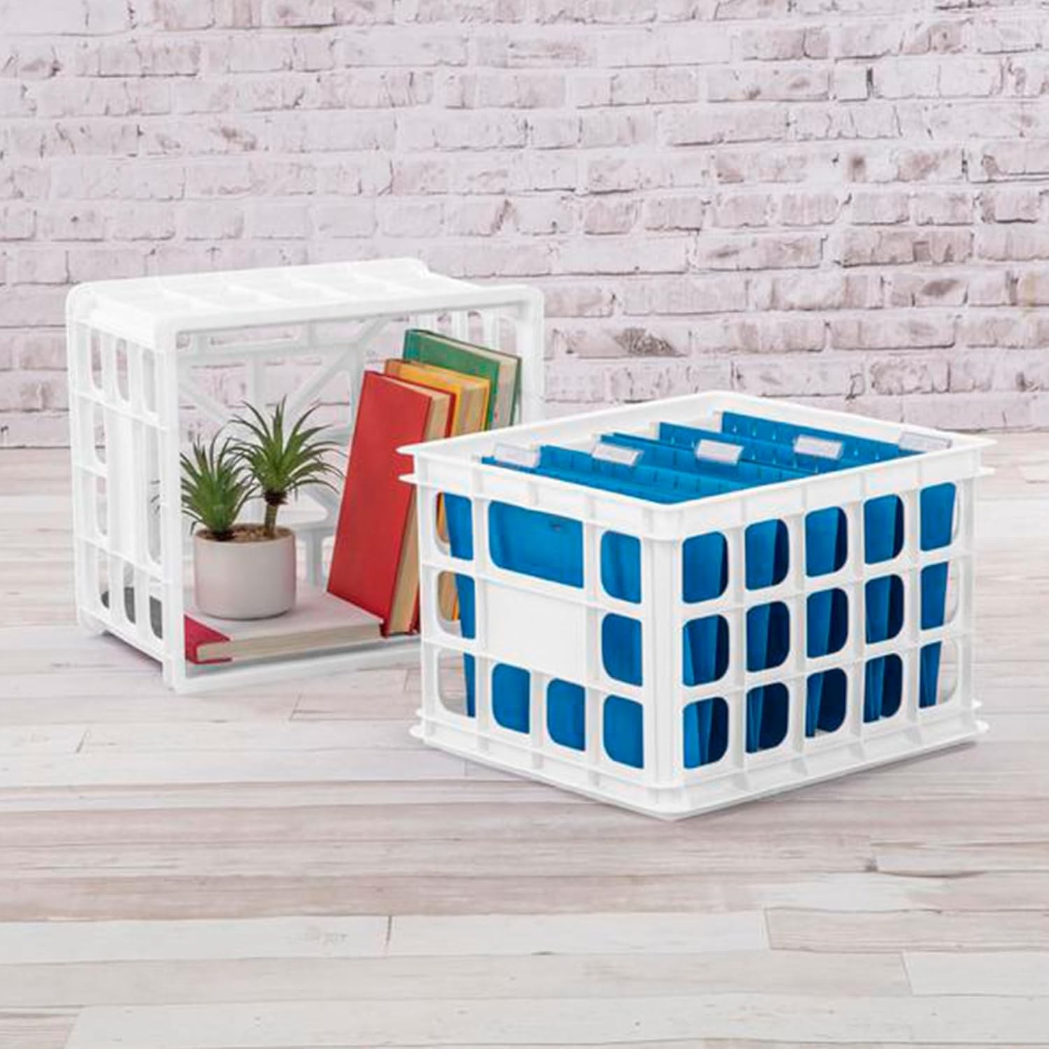 Sterilite Storage Crate, Stackable Plastic Bin Open Basket with Handles,6-Pack