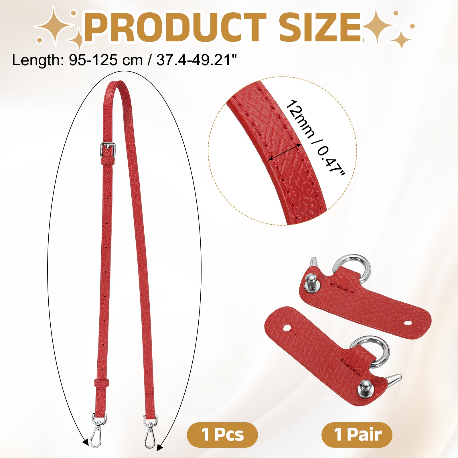 Leather Purse Strap Kit, Adjustable Strap Replacement for Women, Red