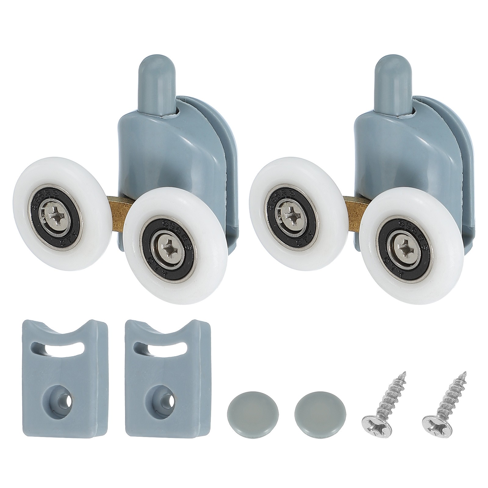 2Pcs 25mm Double Shower Door Rollers Plastic Bottom Wheels Pulleys Guide Grey