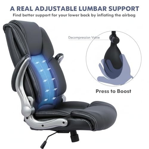 Ergonomic Executive Office Chair with Lumbar Support, Flip-Up set of 1 Black
