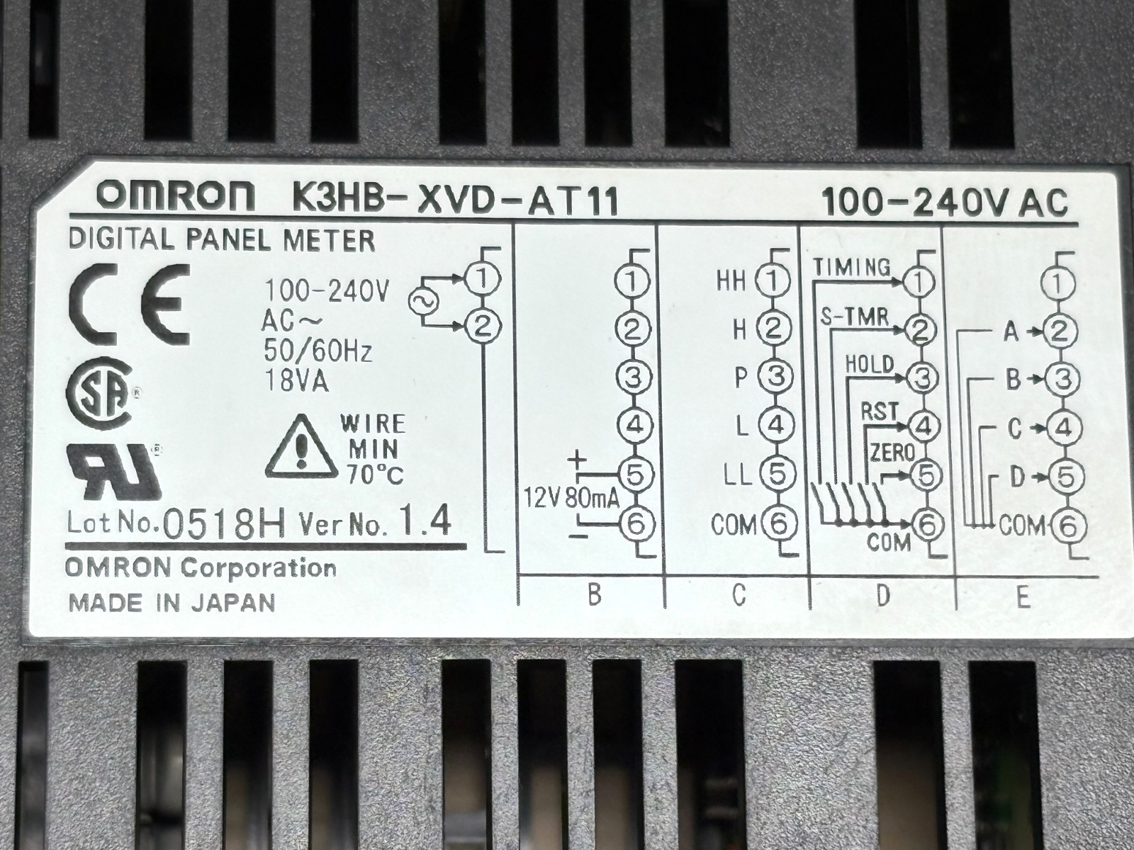 Omron K3HB-XVD Digital Panel Meter, 100-240 VAC