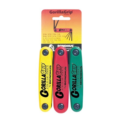 3PC Gorilla Grip Hex [SAE/MET] & Torx Fold-out L-Wrench Dis BND12533 Brand New!