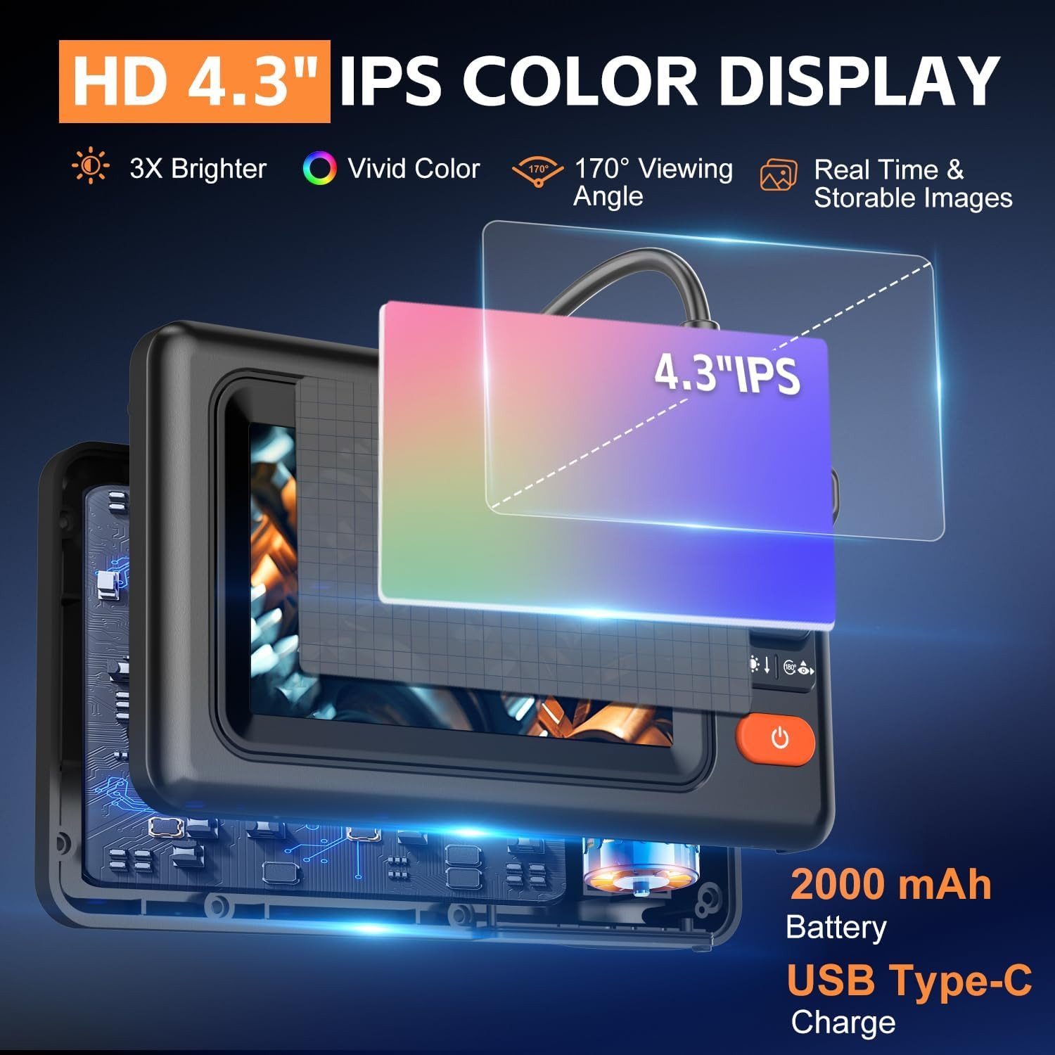 Dual Lens Endoscope Camera with Light, 1920P HD Borescope Camera