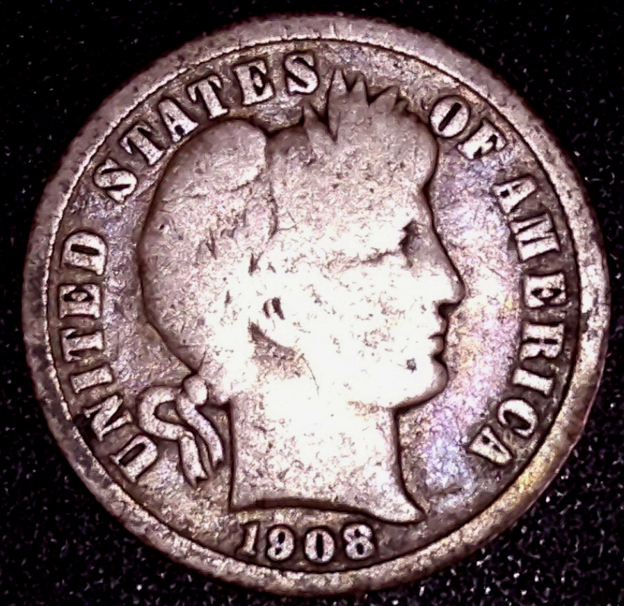 1908-D BARBER SILVER DIME 10C