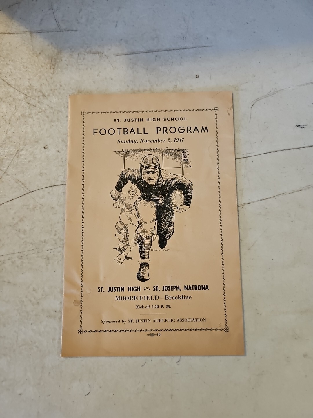 Vintage 1947 St Justin Vs St Joseph High School football program. Pittsburgh, PA