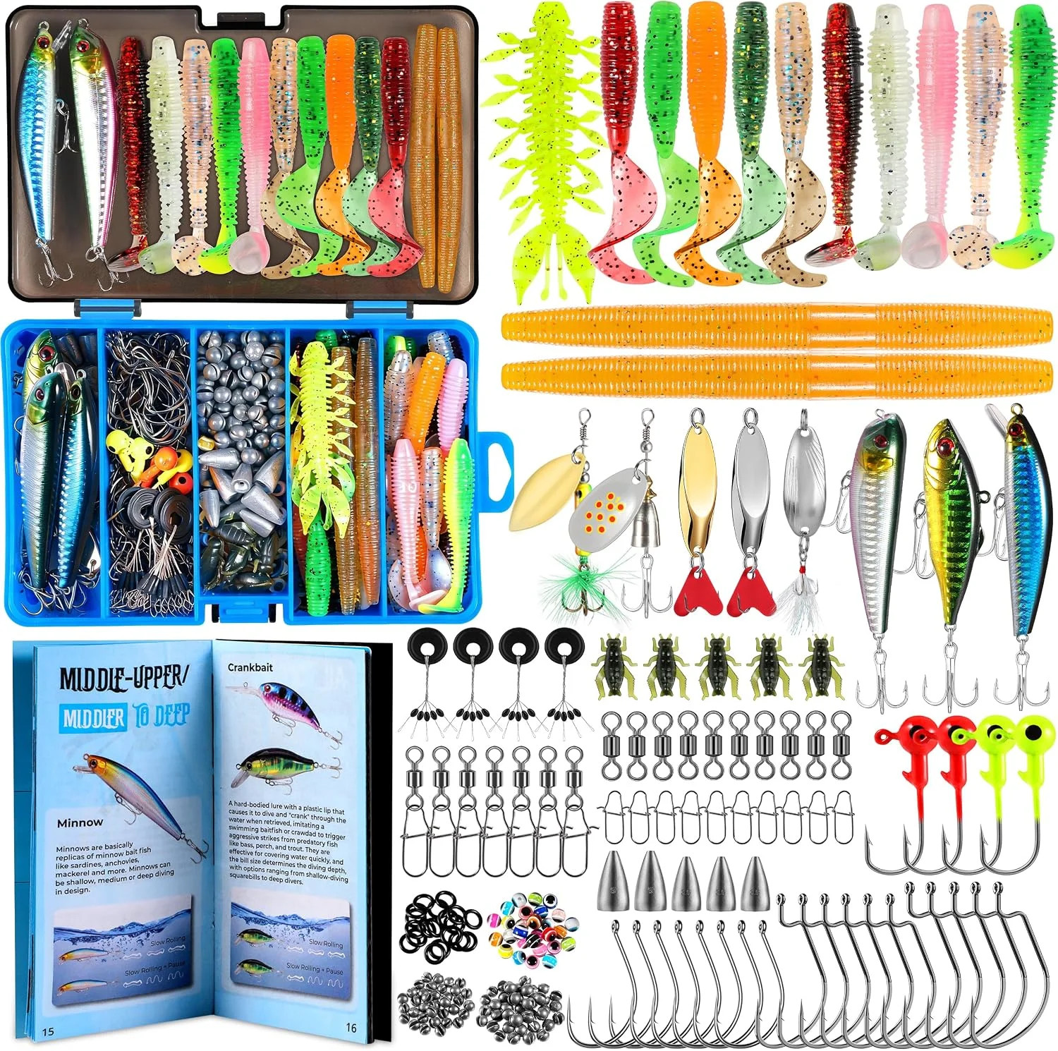 PLUSINNO Fishing Lures, 137Pcs Tackle Box with Tackle Included, Crankbaits, Spoo