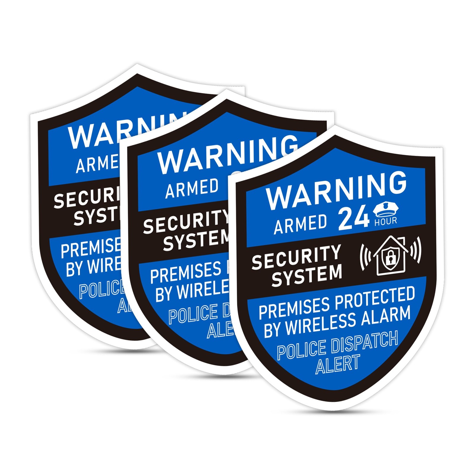 3PCS Security Alarm System Sign for Home, 2.36IN, Blue Warning 03