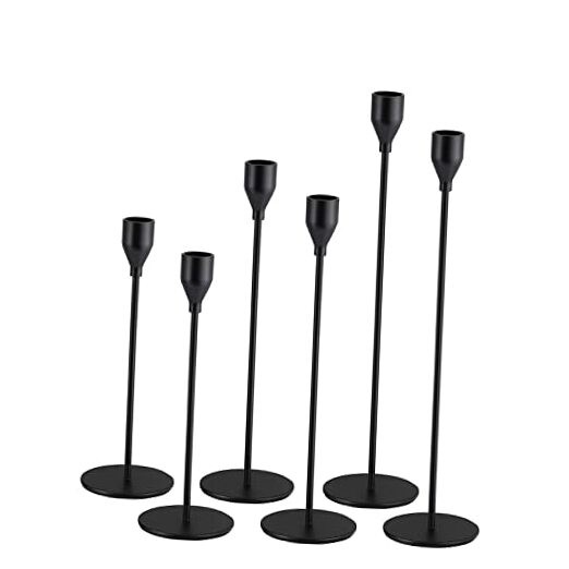 6Pcs Candlestick Holders, Tall Taper Candelabra Stands fits 3/4 Matte Black