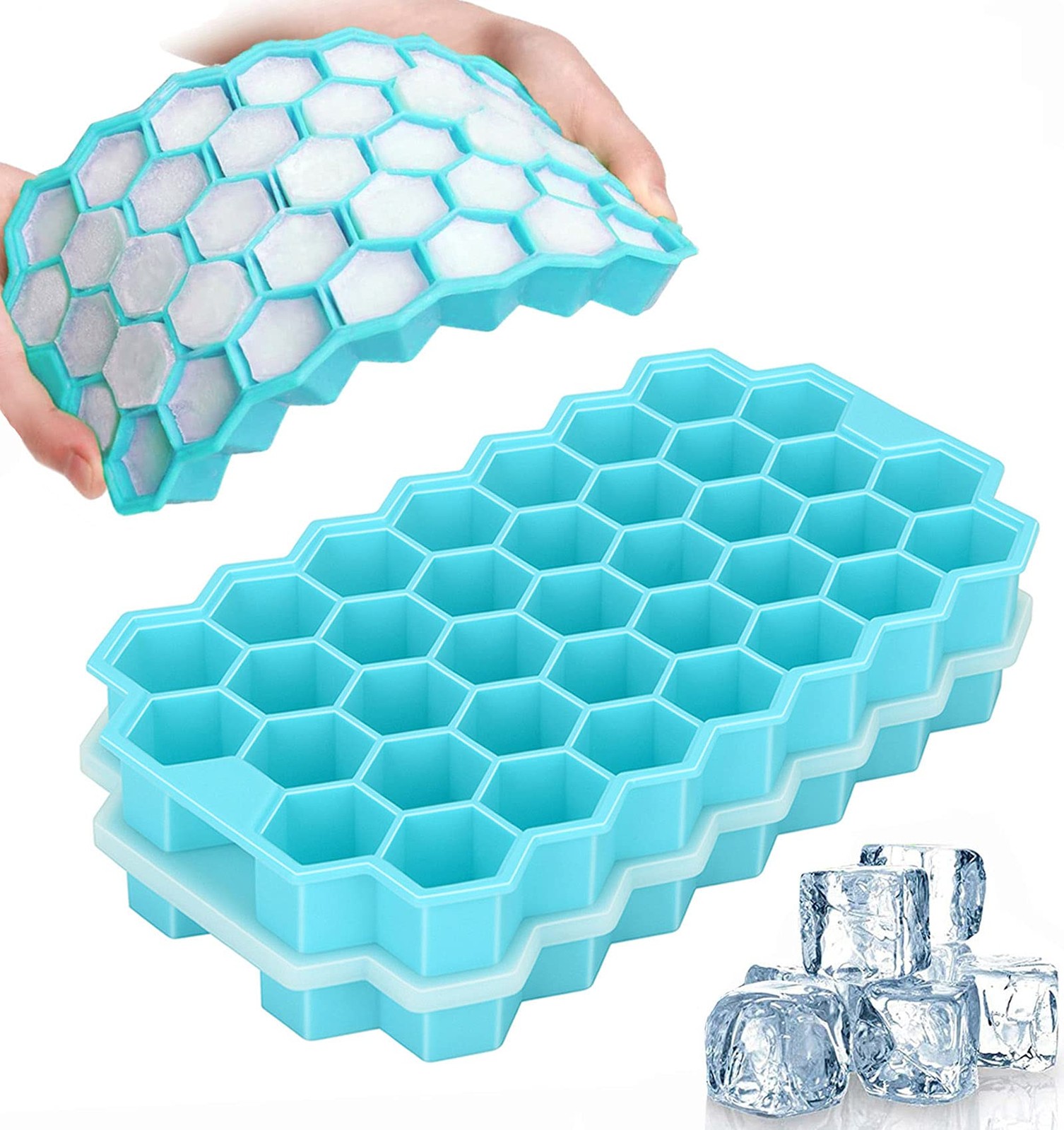 Ice Cube Trays with Lid, 2 Pack Silicone Ice Cube Trays with Lid-37 Grid