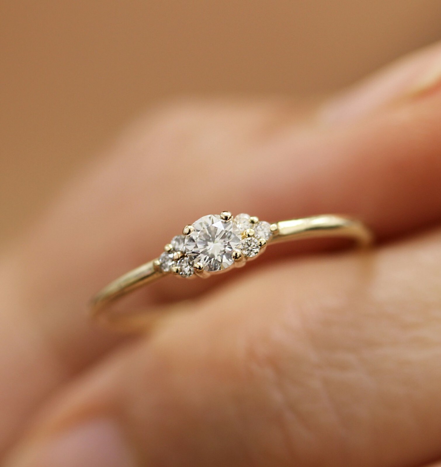 1.2ct Round Cut Moissanite Engagement Ring Petite Minimalist Yellow Gold Plated