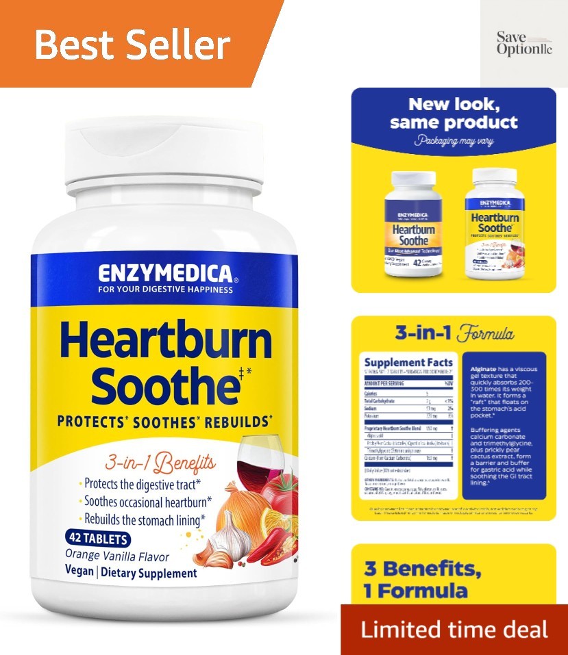 Heartburn Soothe, Fast-Acting Digestive Aid, Vanilla Orange, 42 Chews 21 Serv...