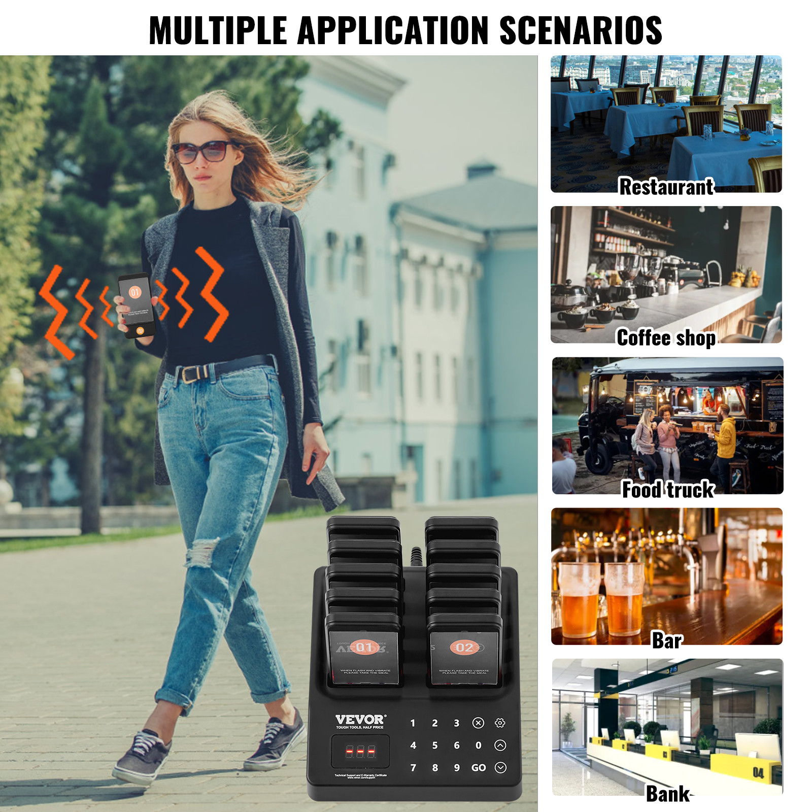 VEVOR Restaurant Wireless Pager System 10 Call Coasters Guest Queuing Calling