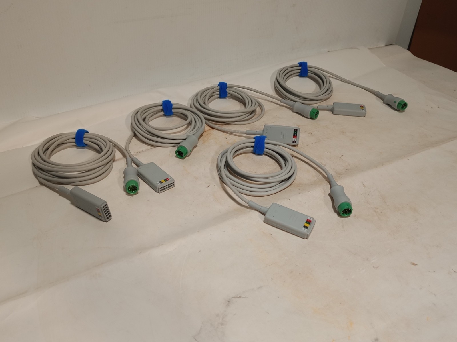 Lot of 5 Mindray 12-pin ECG trunk cable for patient monitors, 5-lead, as shown