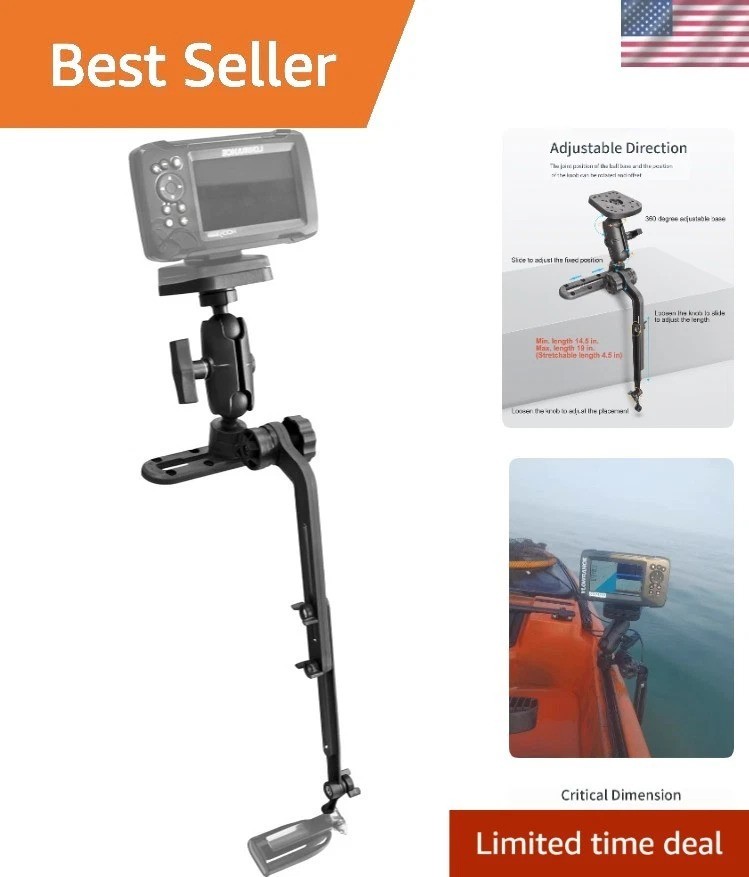 24'' Waterproof Fish Finder Mount for Kayaks, Compatible with Garmin & Lowrance