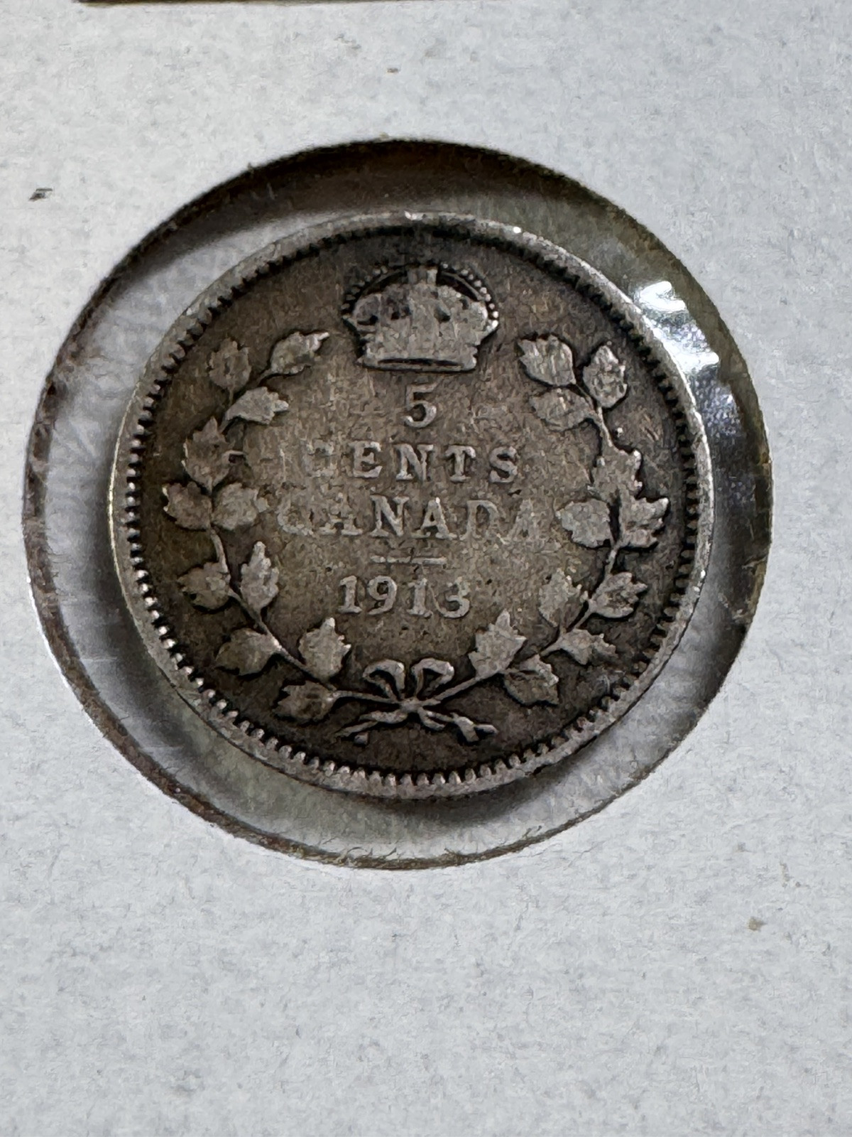 1913 Canada 5 Cents Small Silver Coin