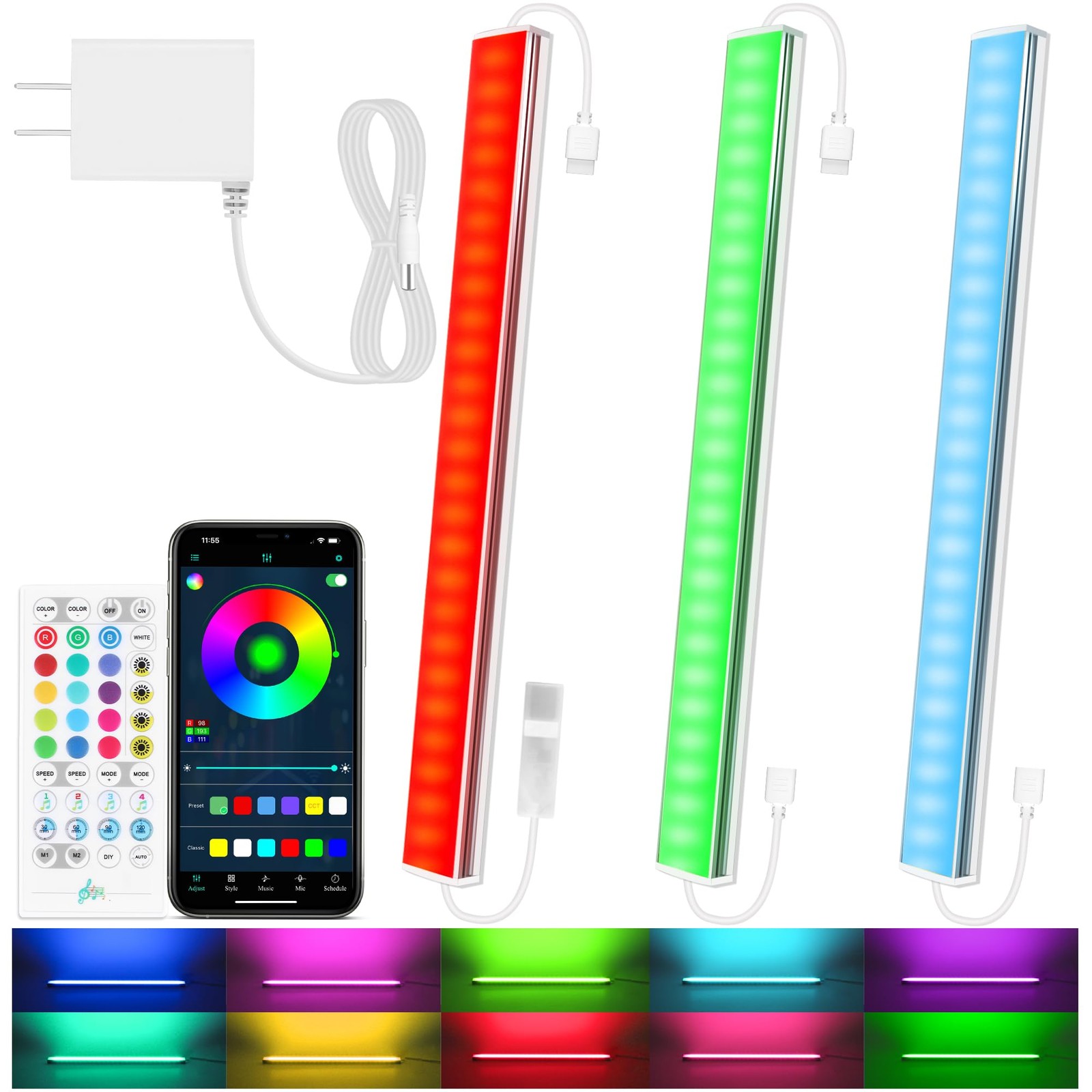 3 Pcs RGB Under Cabinet Lights Kit, App and Remote Control Under Cabinet Ligh...