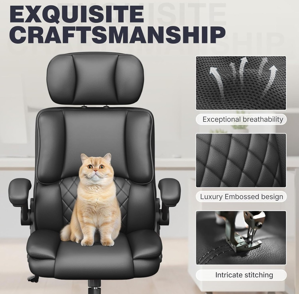 Executive Office Ergonomic Chair, Computer Chair with Adjustable Headrest,PU...