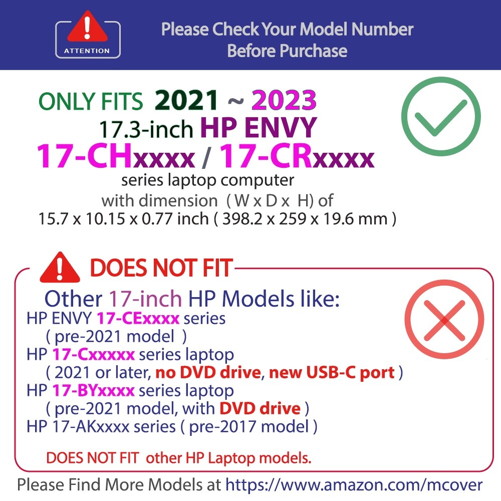 NEW mCover® Hard Case for 2021 ~ 2023 17.3" HP ENVY 17-CRxxxx 17-CHxxxx laptop