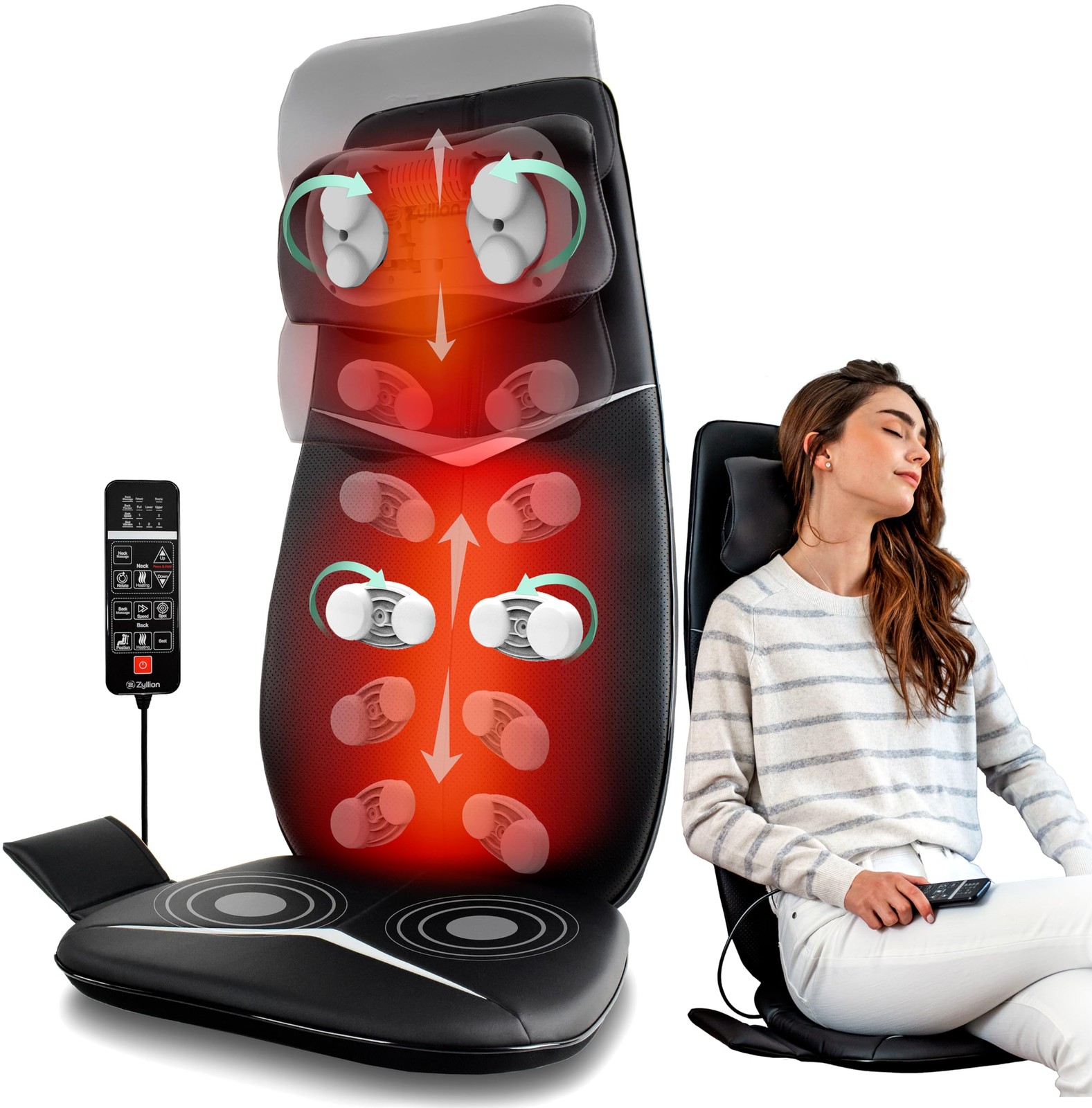 Zyllion ZMA-33 Shiatsu Neck and Back Massager Pad 1 Count (Pack of 1), Black