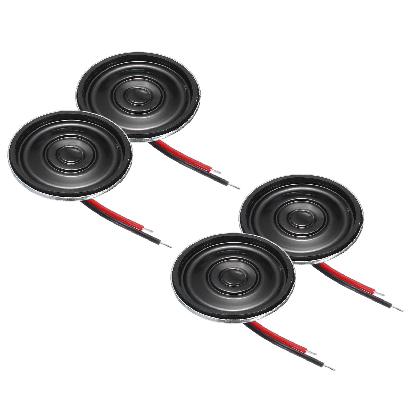4 Pcs 0.5W 8 Ohm Small Speakers Metal Round Speaker with Wires, 20x4mm Black