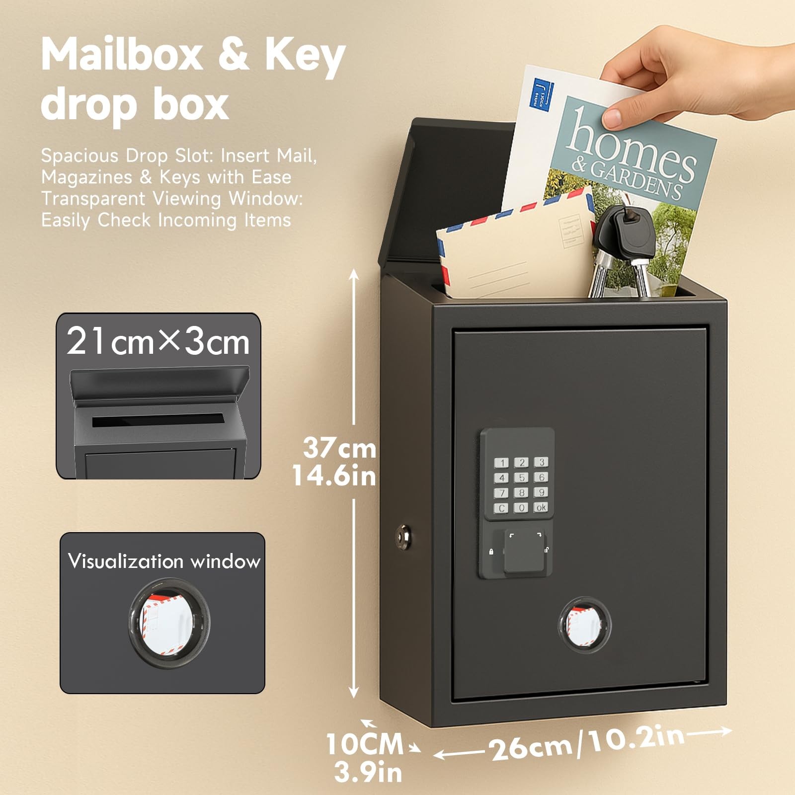 DiDiHere Mailbox with Electronic Lock, Locking Mail Boxes for House, Wall Mou...