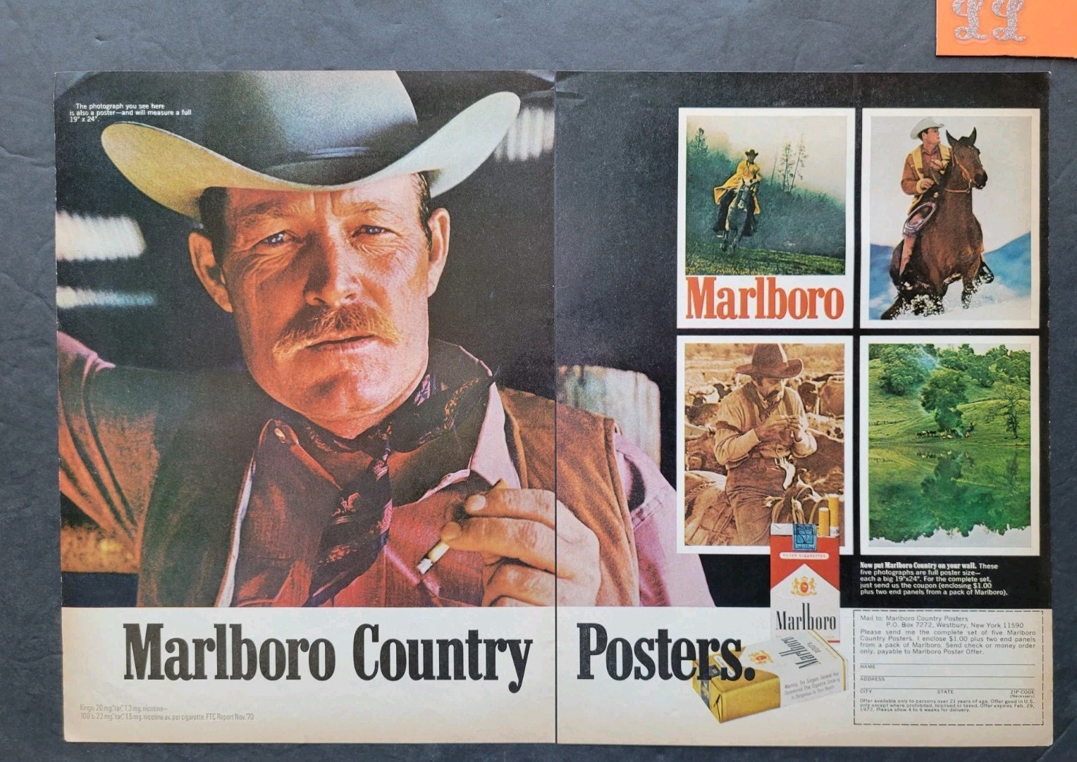 Marlboro Cigarettes Poster Offer Promo 2 Page Print Advertisement 1972