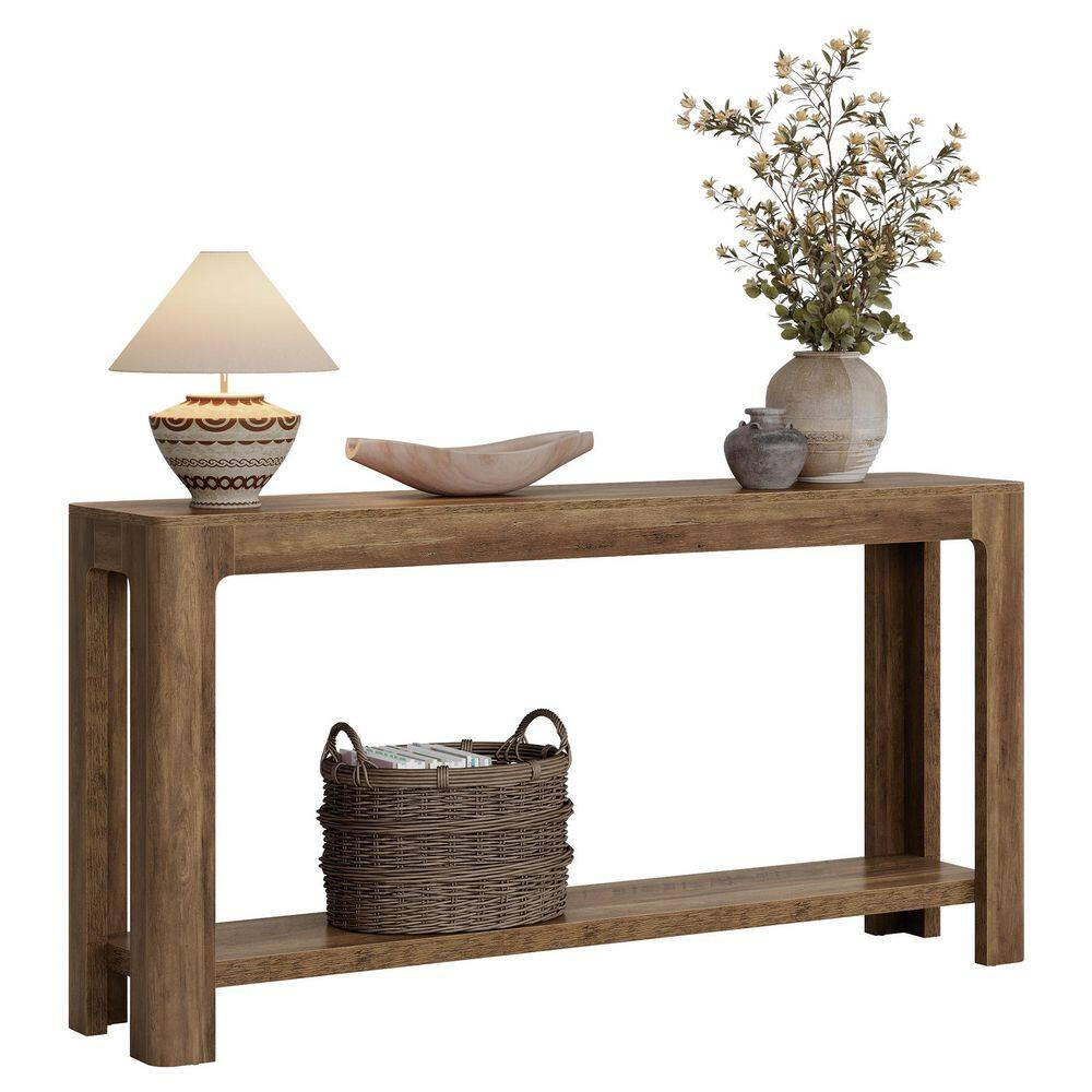 Turrella 63 In. Rustic Brown Rectangle Wood Console Table with 2-Tier for Storag