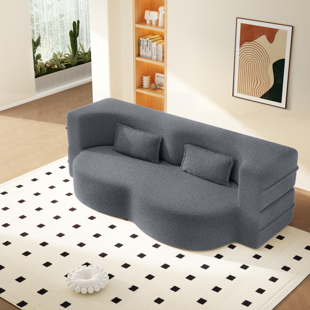 Convertible Floor Sofa Bed Twin Size w/ 2 Pillows, No Assembly, Dark Grey