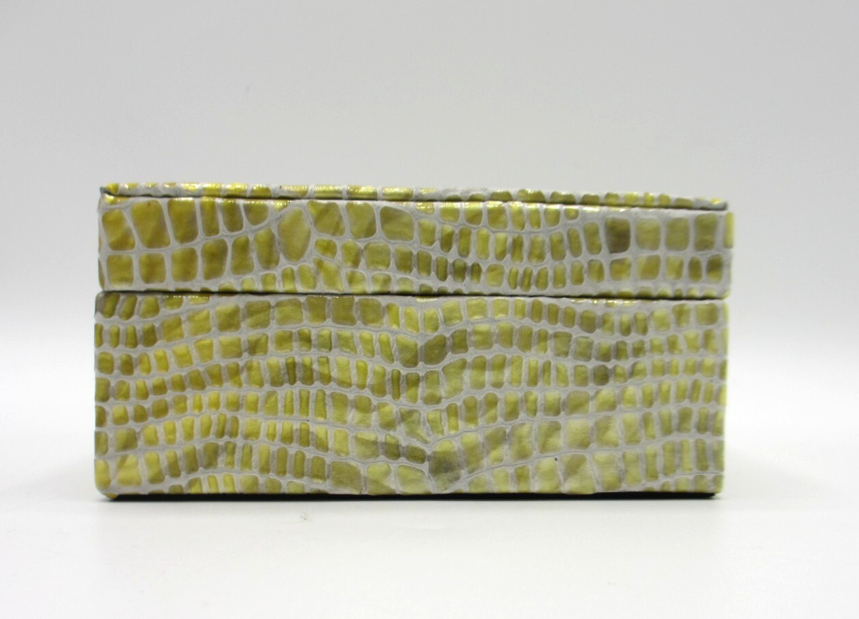 Leather Box Small Embossed Graphic Image Yellow Multicolor
