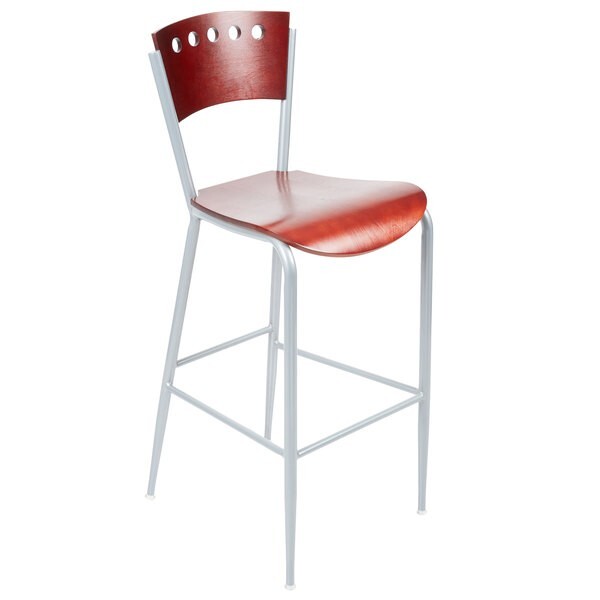 5 Circle Back Metal Restaurant Barstool with Mahogany Wood Back & Seat