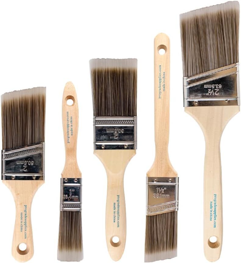 Pro Grade- Paint Brushes - 5 Piece Flat and Angle, 5pk Soft, Multicolor