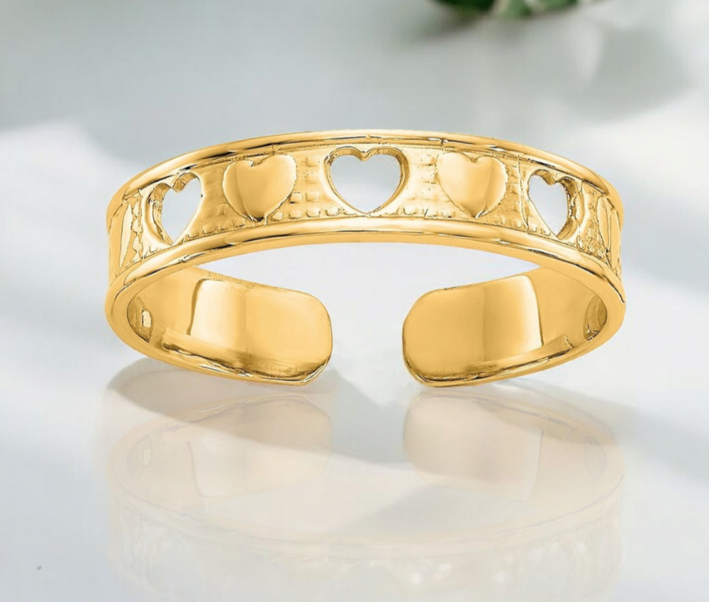 Solid 10k or 14k Yellow Gold  Cut Out Heart Adjustable Toe Ring - Toe Rings for
