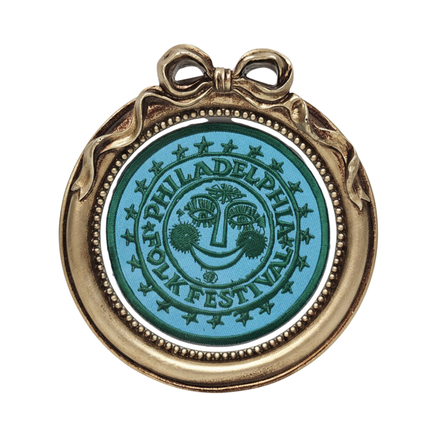 Round Framed Philadelphia Folk Festival Patch in Blue