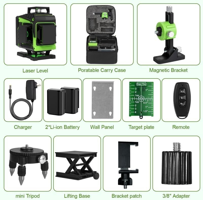 Precision 360° Green Laser Level with Remote & Easy Setup Magnetic Wall Bracket