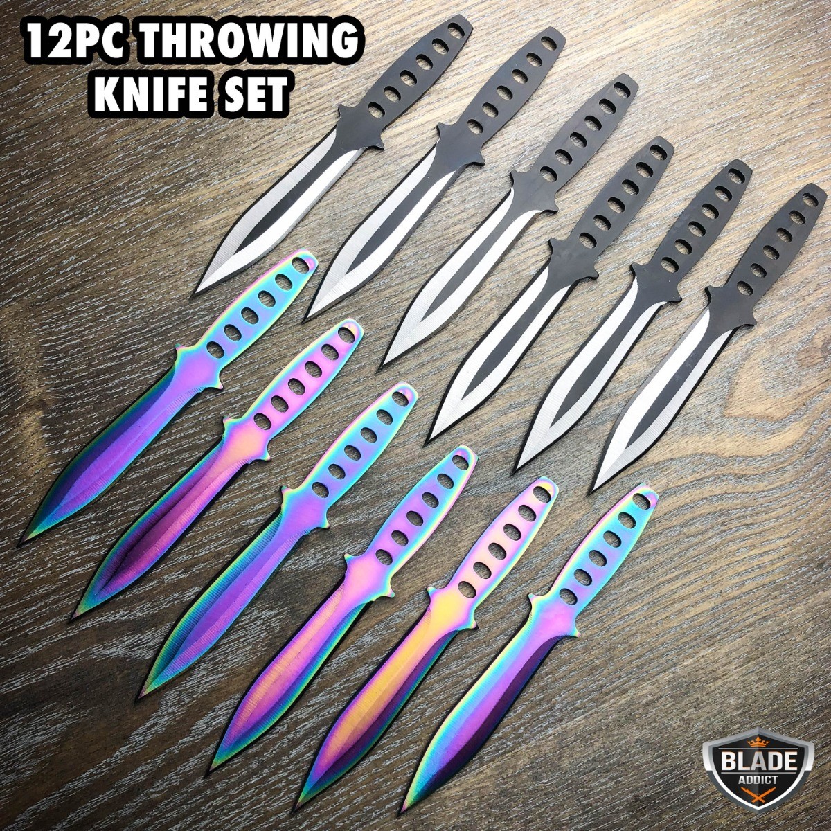 12 PCs 6" Ninja Hunting Rainbow Tactical Ninjutsu Kunai Throwing Knife + Case