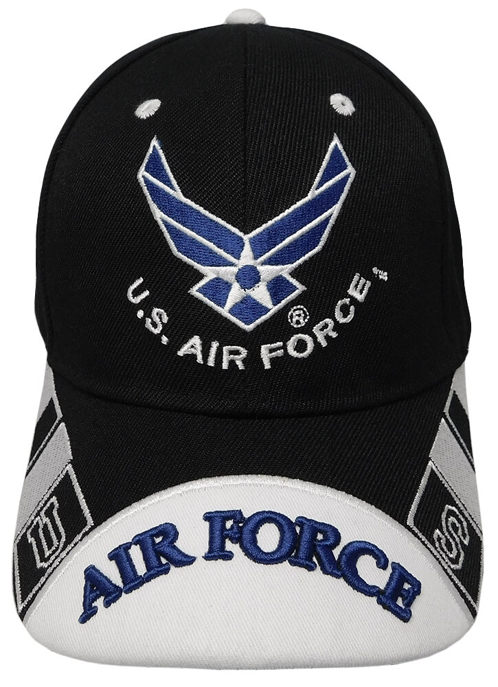 US AIR FORCE LICENSED BLACK BLUE ADJUSTABLE HAT CAP MILITARY WINGS USAF LOGO