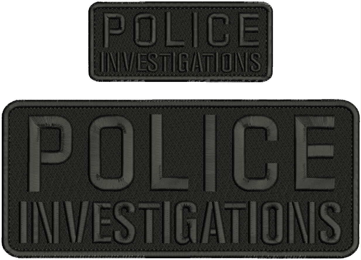 Collectible 2 Embroidery Patch Police Investigations 4x10 & 2x5 Black on black