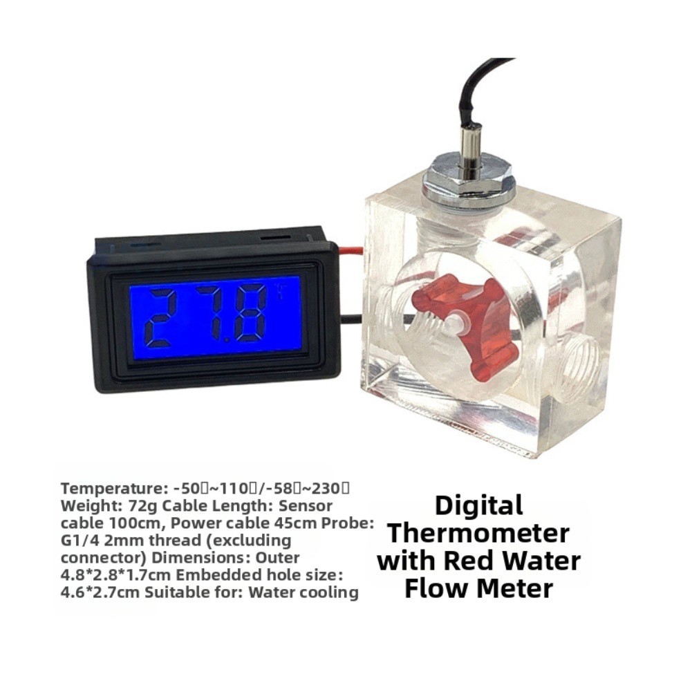 Watercooled Computer System LED Thermometer and Three Way Flow Meter Device