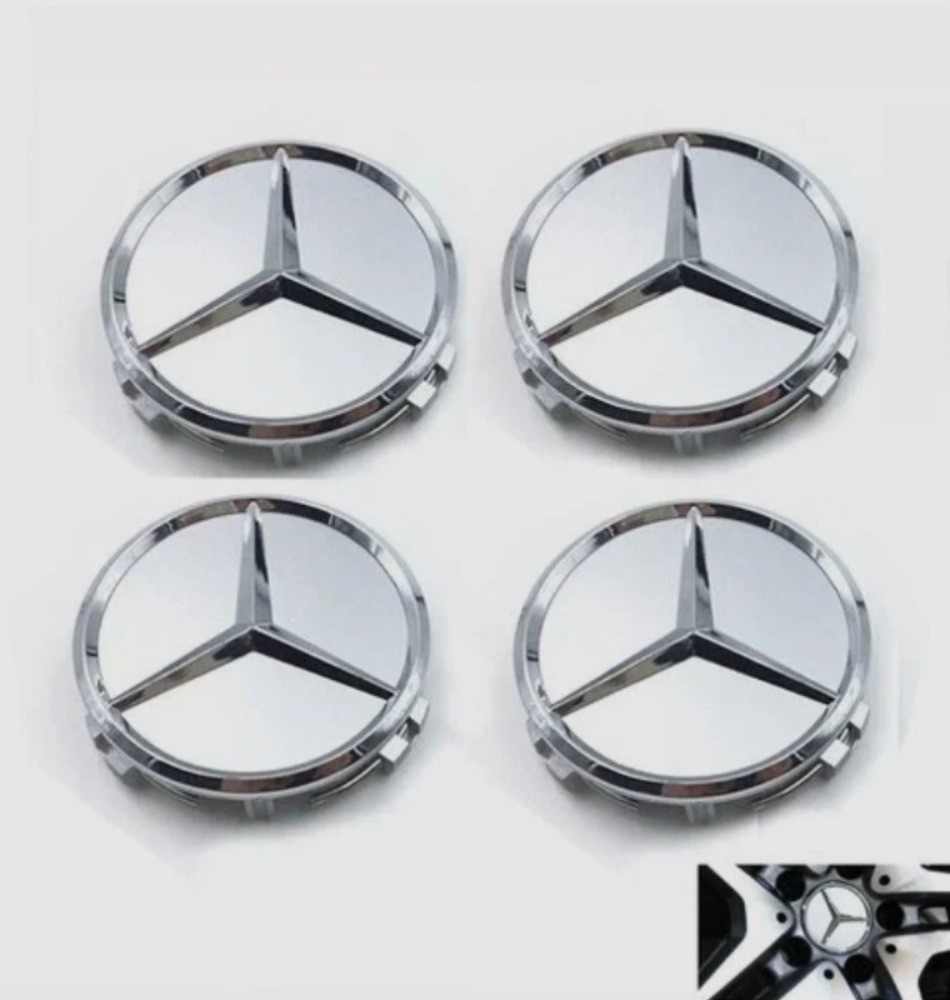 Set of 4 75mm Wheel Center Caps Hubcaps Emblem Full Silver for Mercedes Benz AMG