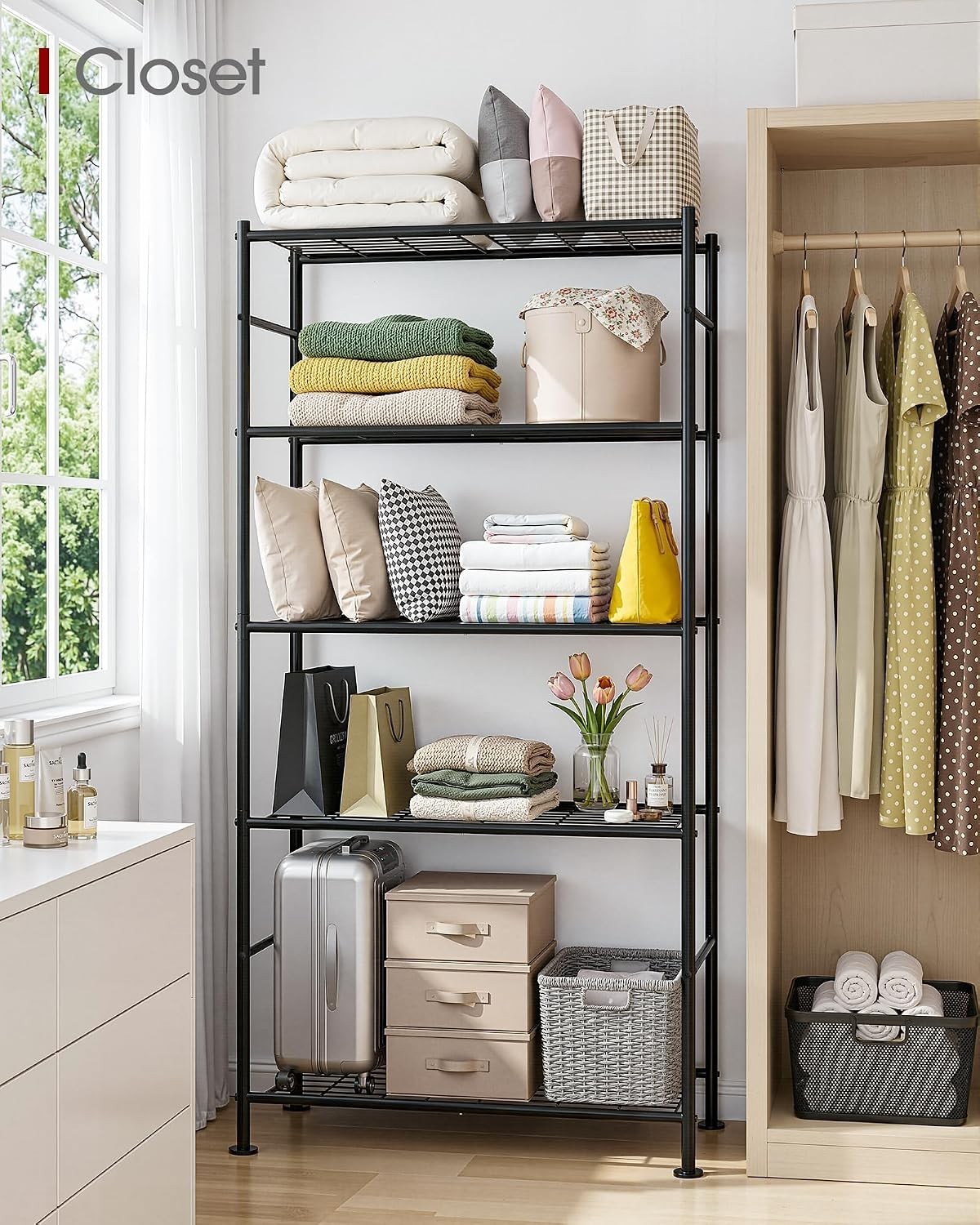 Storage Shelves - 5 Tier Shelf Organizer, Heavy Duty Garage Shelving Unit with L