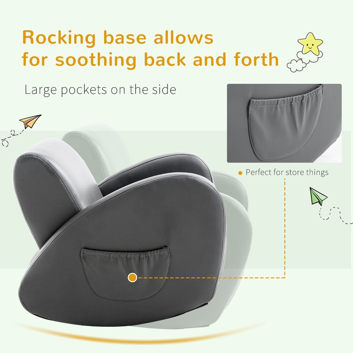 Kids Sofa Rocking Chair PU Leather Toddler Armchair w/ Side Pocket for Children